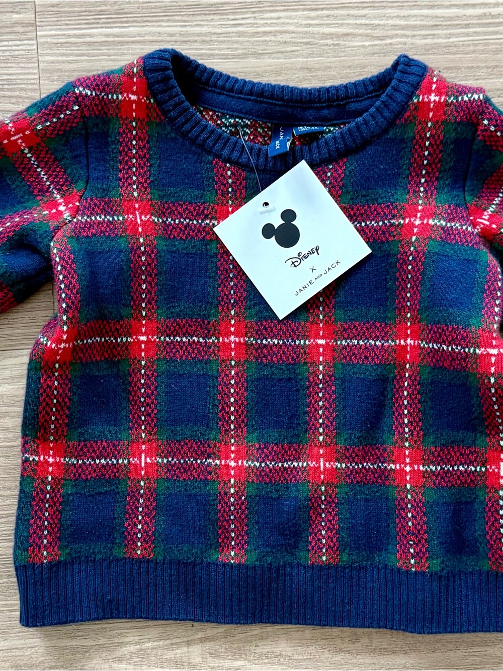 Janie and jack Disney Navy, Red & Green Plaid Knit Sweater 18-24 months